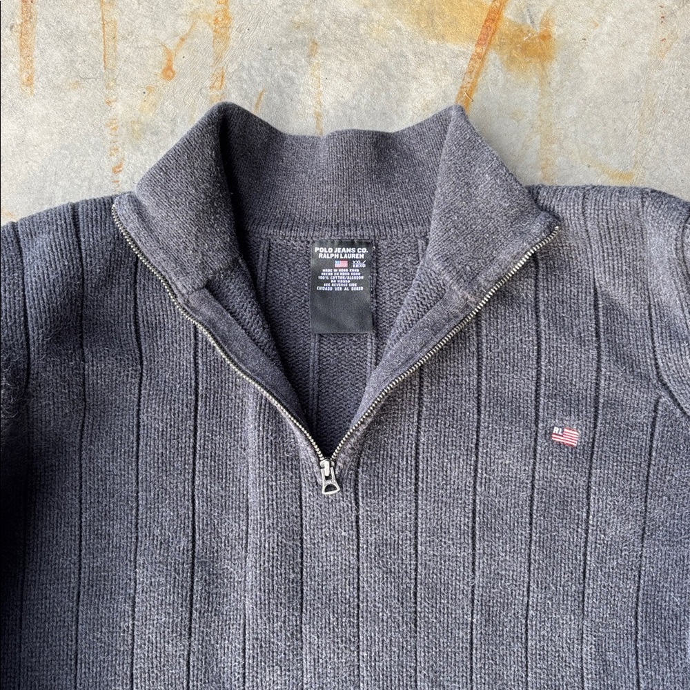 Vintage Polo Jeans Ralph Lauren Quarter Zip Sweater XXL Ribbed Cotton 90s Y2K - Picture 2 of 8